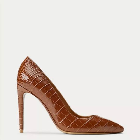 RALPH LAUREN Purple Label Celia Brown Embossed Leather Pumps ITALY 39.5 - Picture 2 of 9